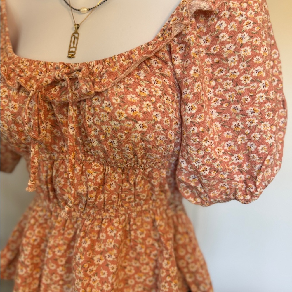 🌞Emelia Floral Peasant Top - Peach, XS, #20 - Picture 2 of 7